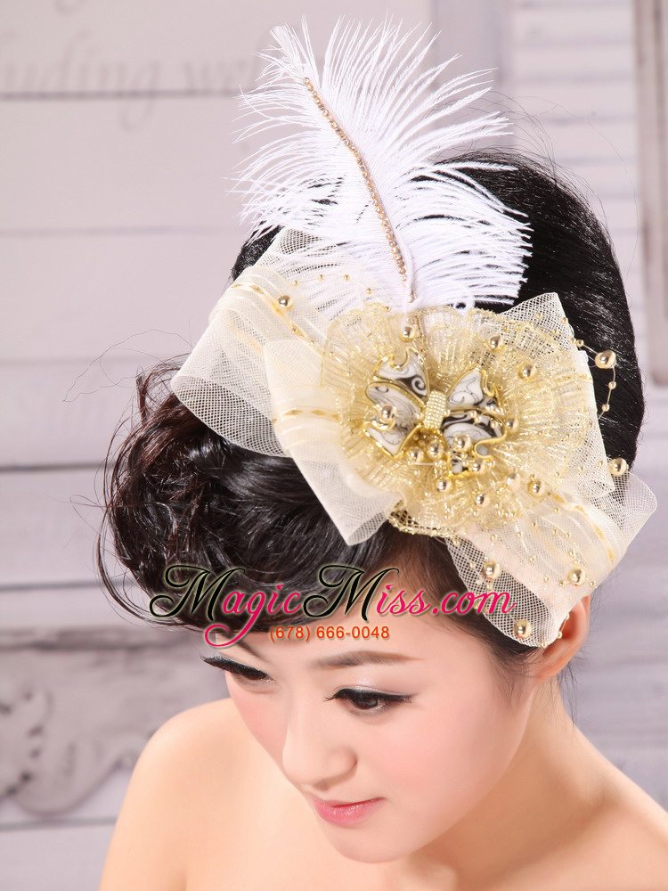 wholesale gold feather and side clamp diamond for headpieces