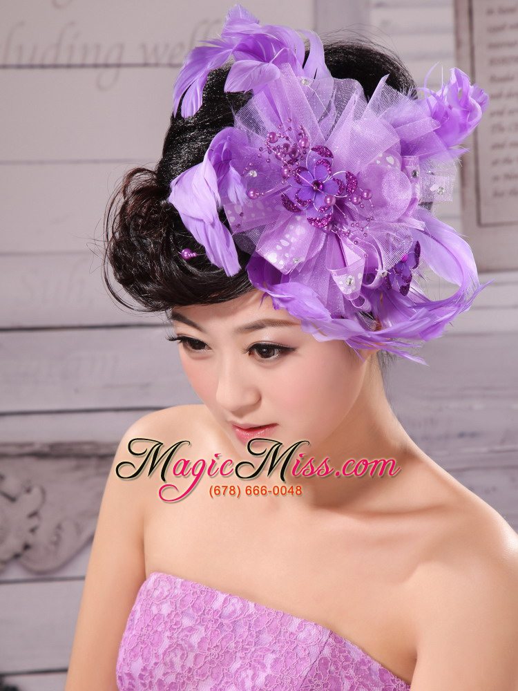 wholesale purple feathers big hat wedding headpieces