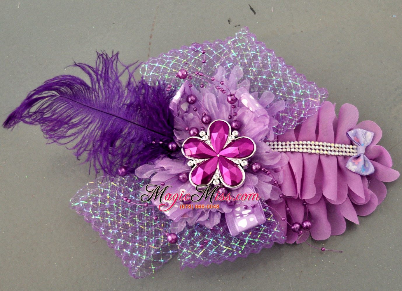 wholesale feather ribbon pearl lavender bridal headpiece