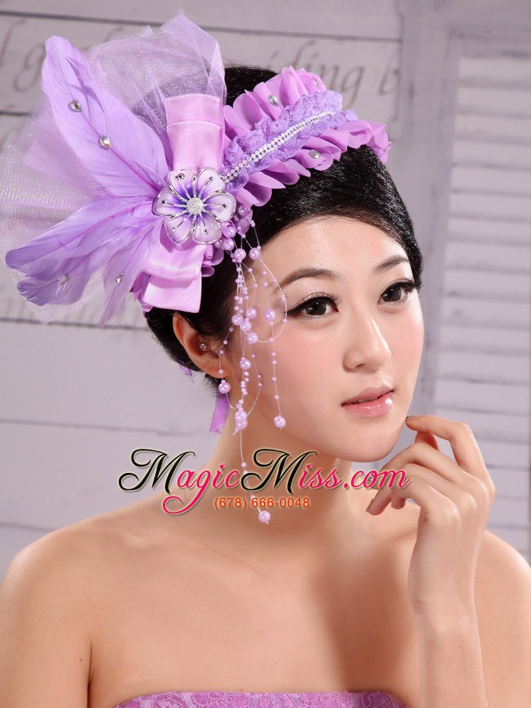 wholesale lavender headpiece for party pearl feathers