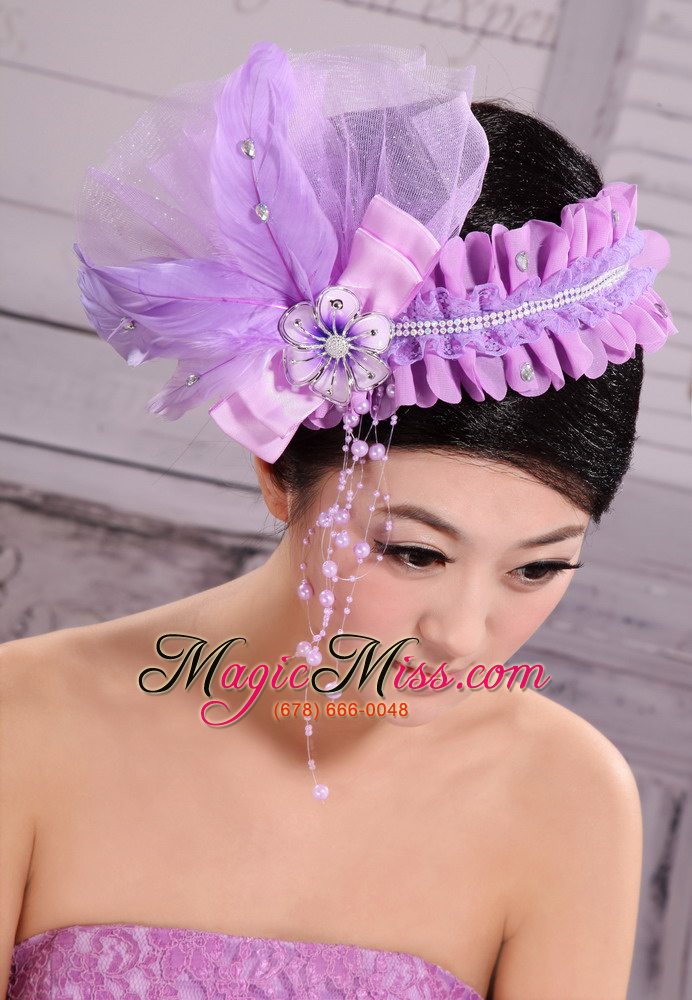 wholesale lavender headpiece for party pearl feathers