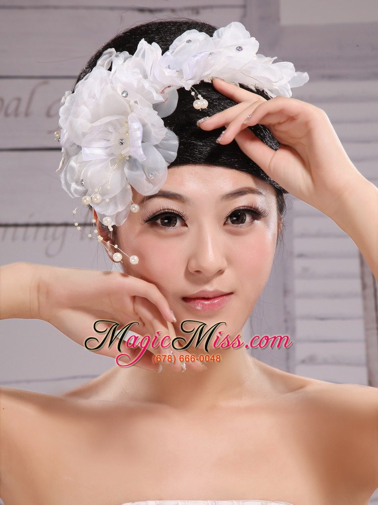 wholesale headpiece white pearls large flowers embellishment