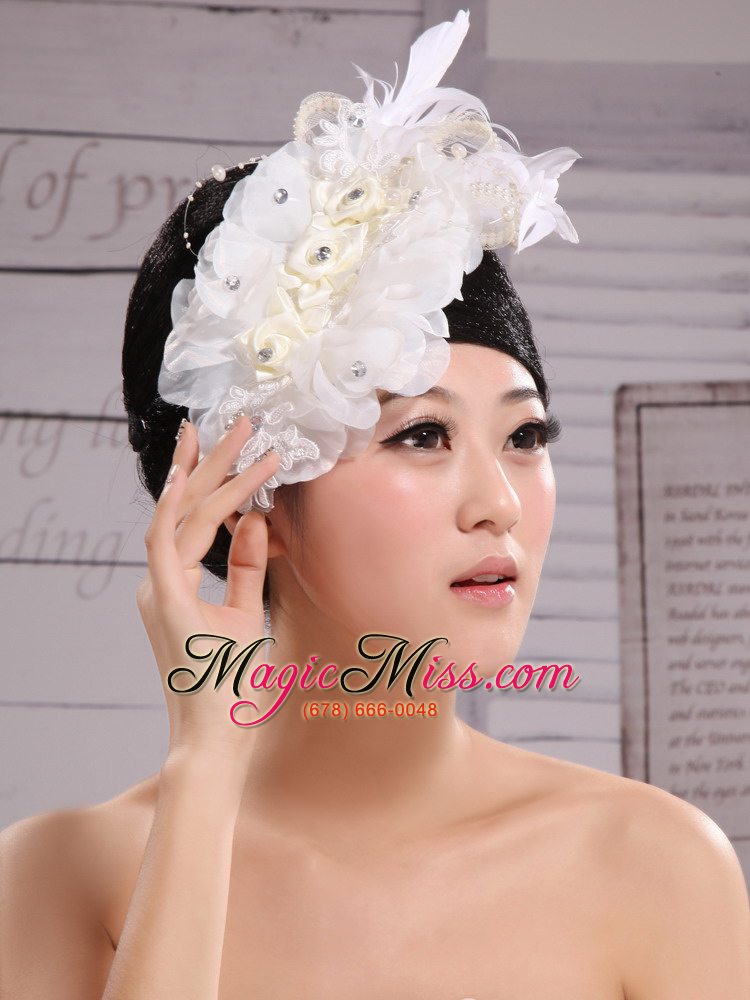 wholesale hair accessories for brides bud silk yarn feather with pearls and beading embellishment