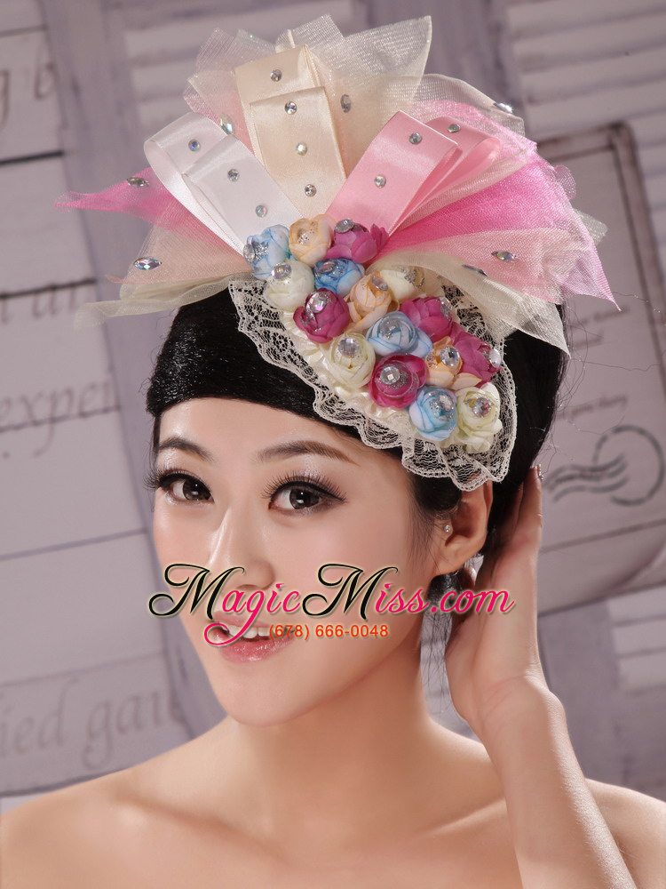 wholesale tulle and bud silk headdress flower with beading for bride new arrival