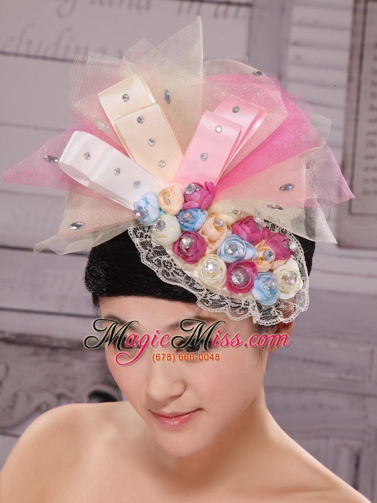wholesale tulle and bud silk headdress flower with beading for bride new arrival