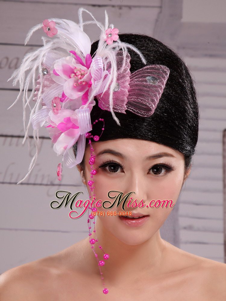 wholesale white feather and net flowers with beading new arrival