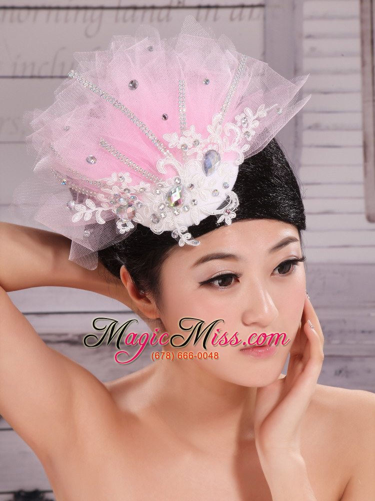 wholesale fully handmade beaded and appliques decorate baby pink headpieces