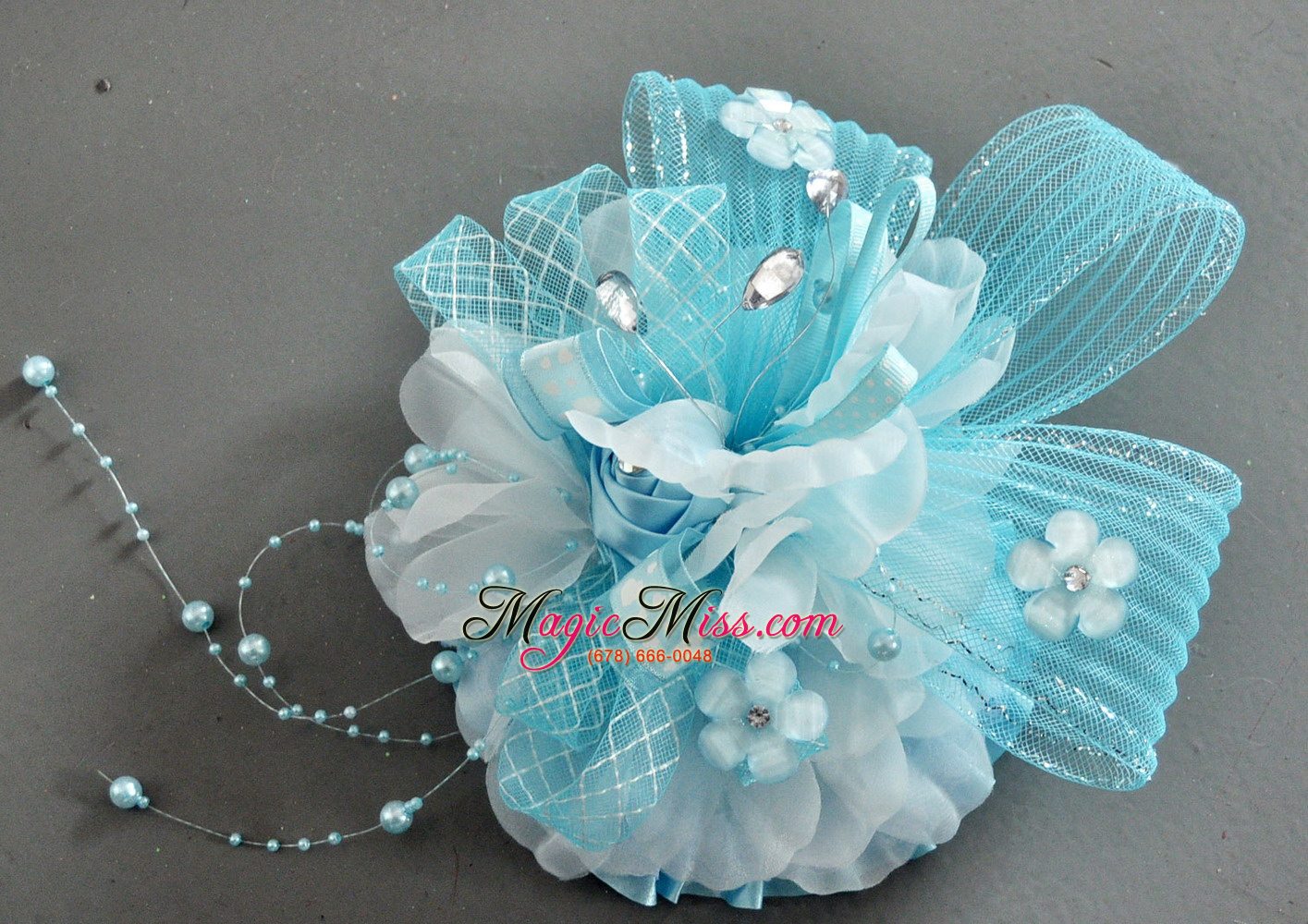wholesale tulle aqua blue fully handmade headpices with rhinestones and flowers decorate for party