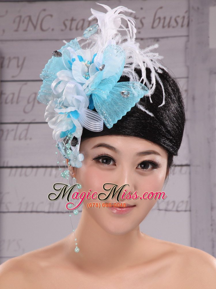wholesale feather and rhinestones decorate aqua blue headpieces