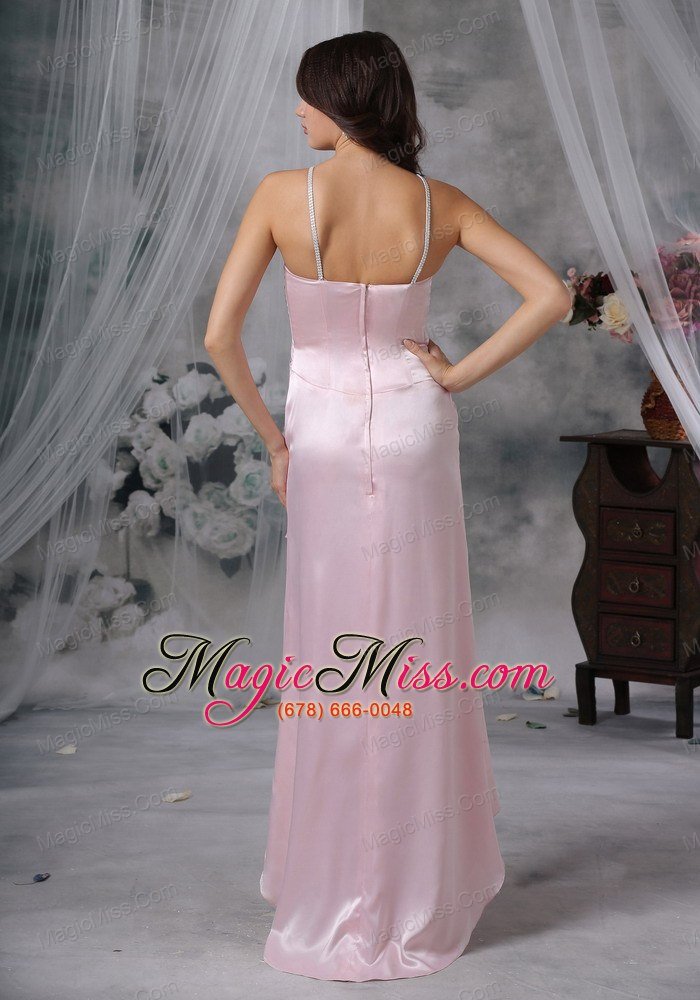 wholesale pink column / sheath straps high-low chiffon beading prom dress