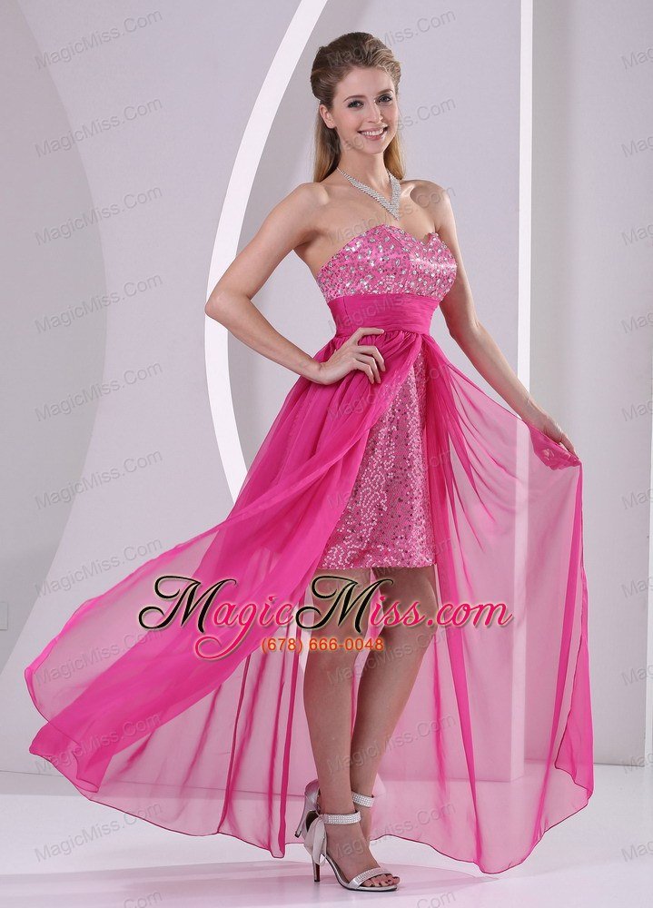 wholesale high-low paillette over skirt hot pink prom evening dress with sweetheart