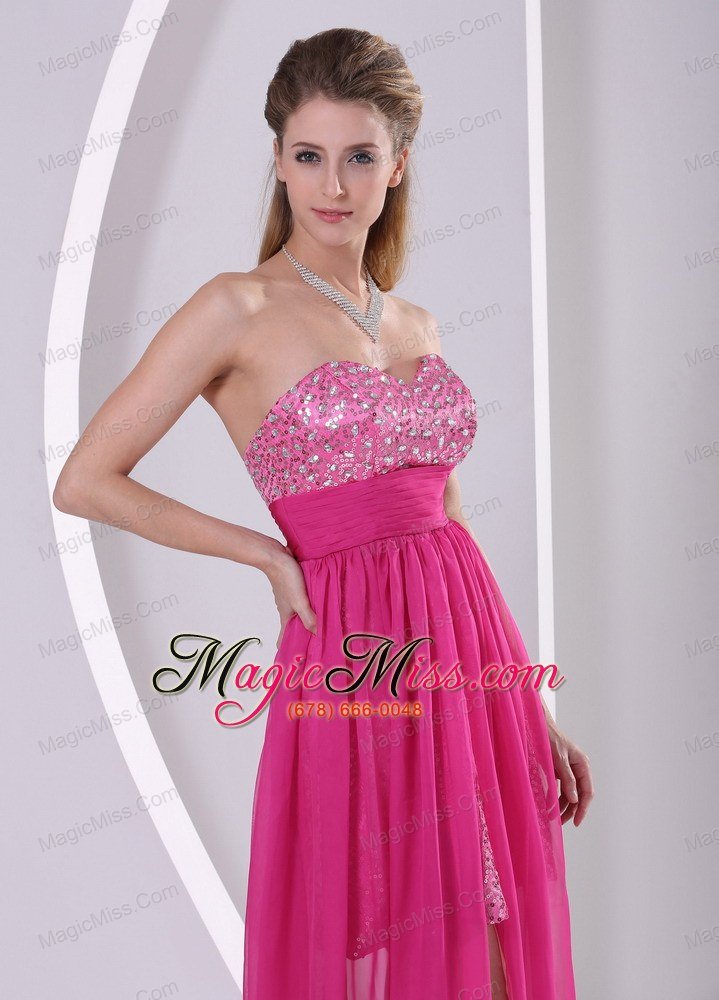 wholesale high-low paillette over skirt hot pink prom evening dress with sweetheart