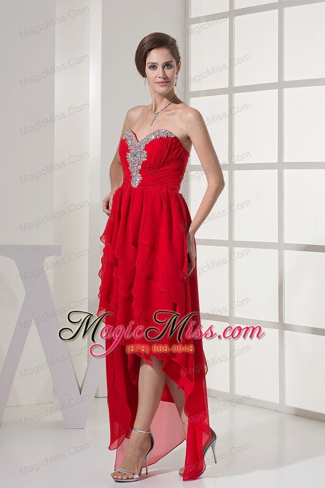 wholesale red prom dress with beading and chiffon for custom made