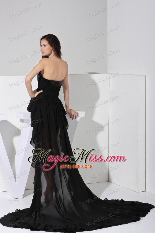wholesale high-low sequin and chiffon black sweetheart neckline 2013 prom dress