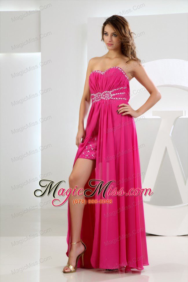 wholesale high slit empire chiffon beading floor-length sweetheart prom dress hot pink
