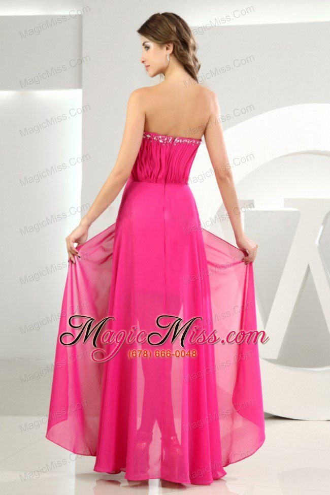 wholesale high slit empire chiffon beading floor-length sweetheart prom dress hot pink