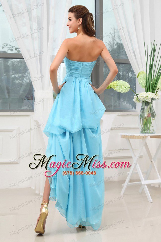 wholesale aqua blue prom dress with appliques high-low chiffon for custom made