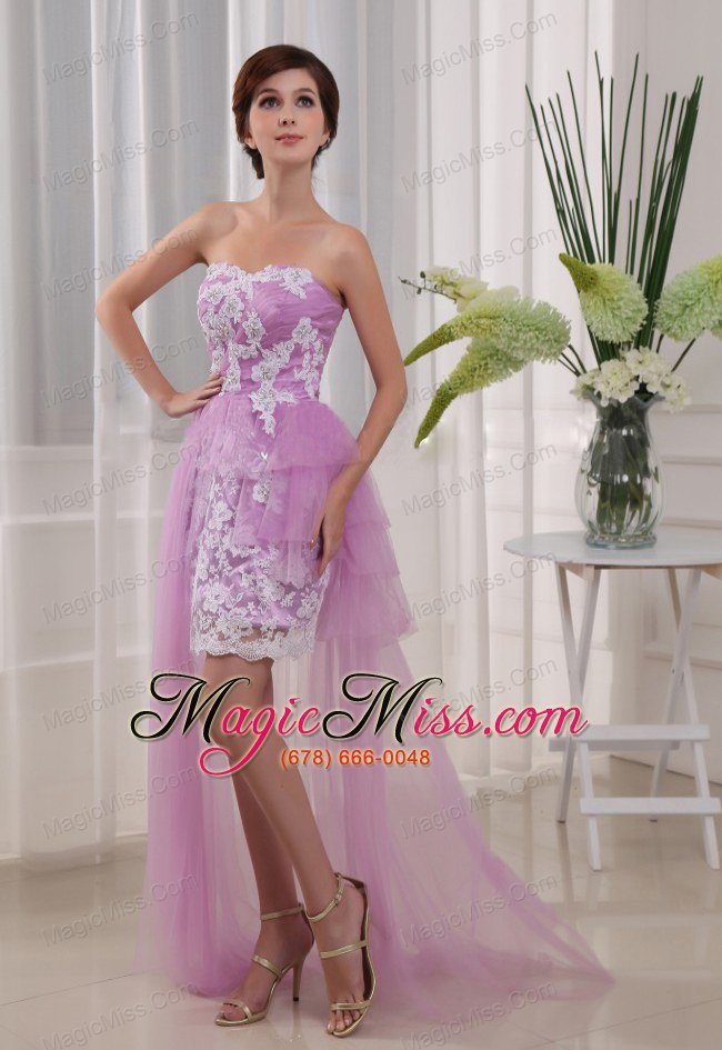 wholesale appliques column strapless lavender tulle brush/sweep prom dress