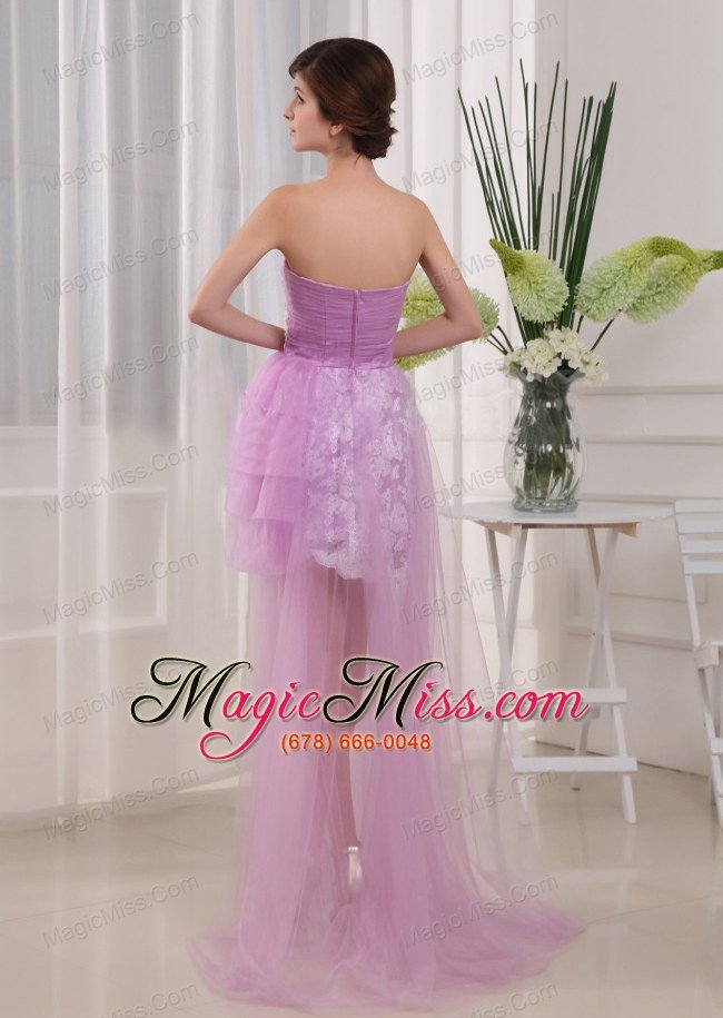 wholesale appliques column strapless lavender tulle brush/sweep prom dress