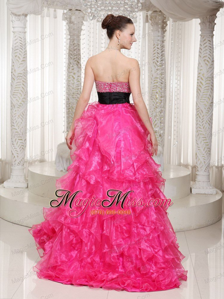 wholesale hot pink beaded belt embellishment evening dress with high-low
