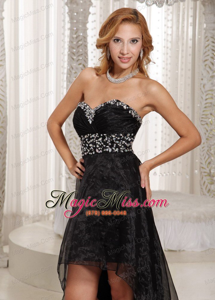 wholesale black high-low sweethart beaded decorate bust custom made prom dress with organza