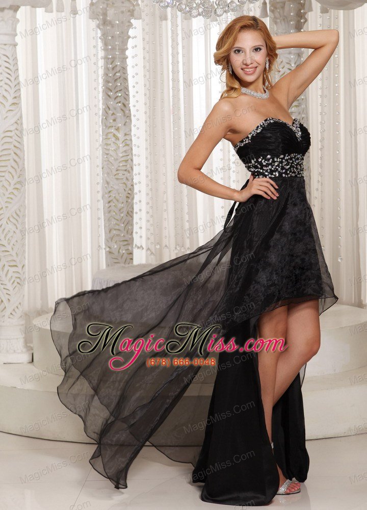 wholesale black high-low sweethart beaded decorate bust custom made prom dress with organza