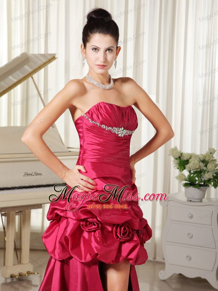 wholesale custom made perfect taffeat prom dress ruched and beading bodice high-low