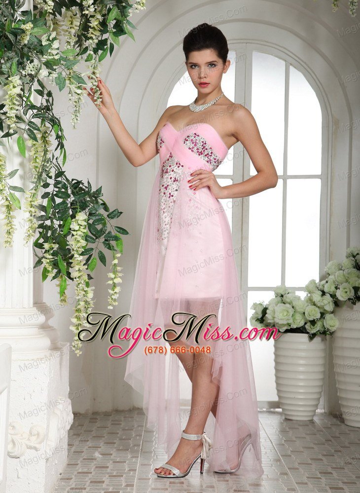 wholesale baby pink beaded over bodice high-low prom dress for custom made in jackson