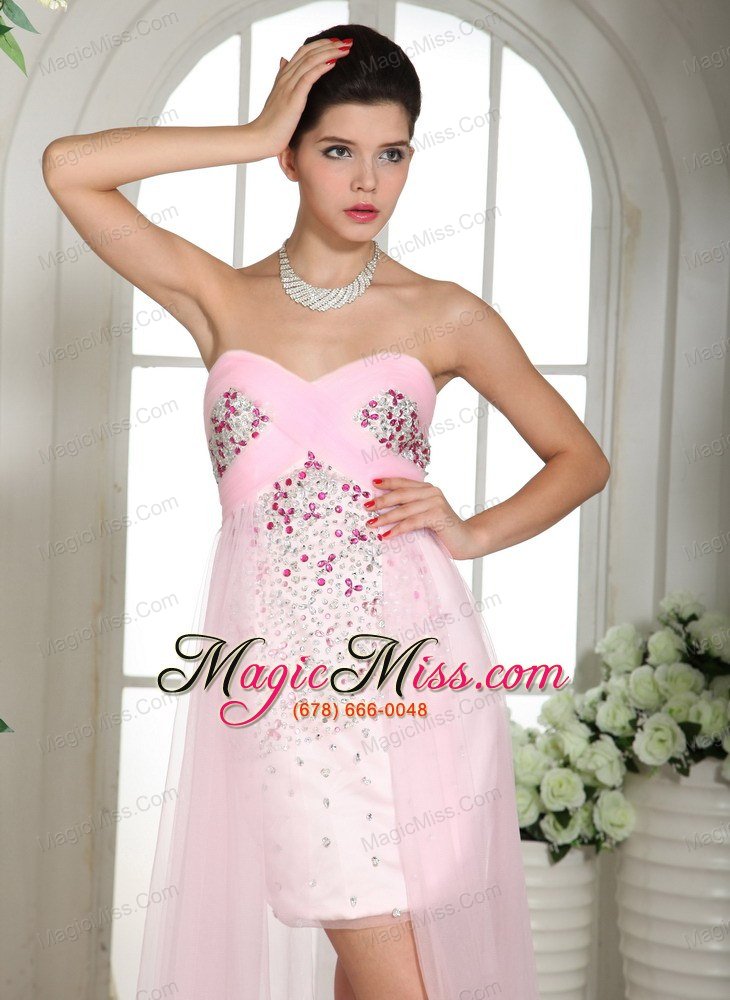 wholesale baby pink beaded over bodice high-low prom dress for custom made in jackson