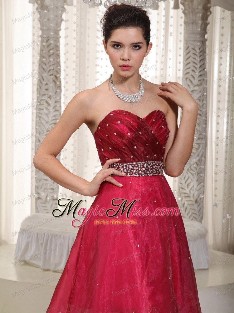 wholesale pink and wine red a-line sweetheart high-low organza beading prom dress