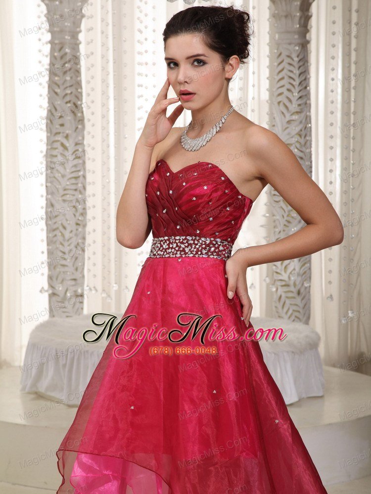 wholesale pink and wine red a-line sweetheart high-low organza beading prom dress