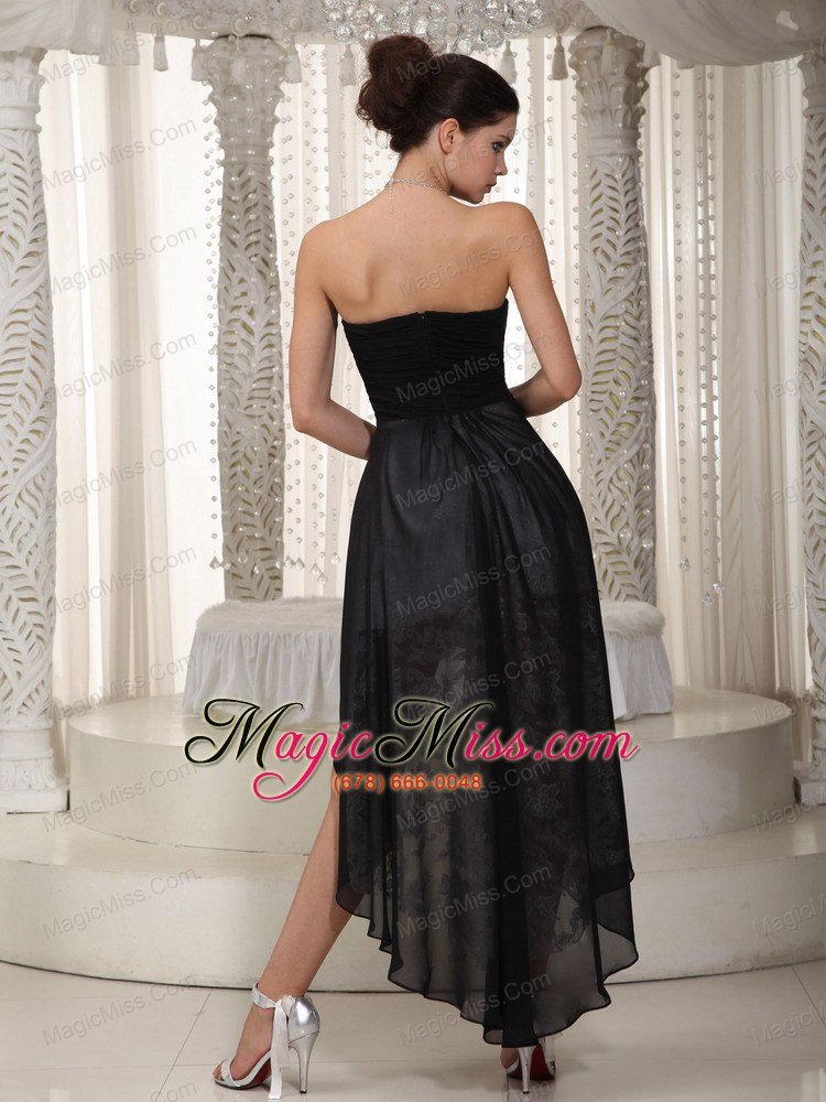 wholesale black empire sweetheart high-low chiffon and lace ruched prom dress