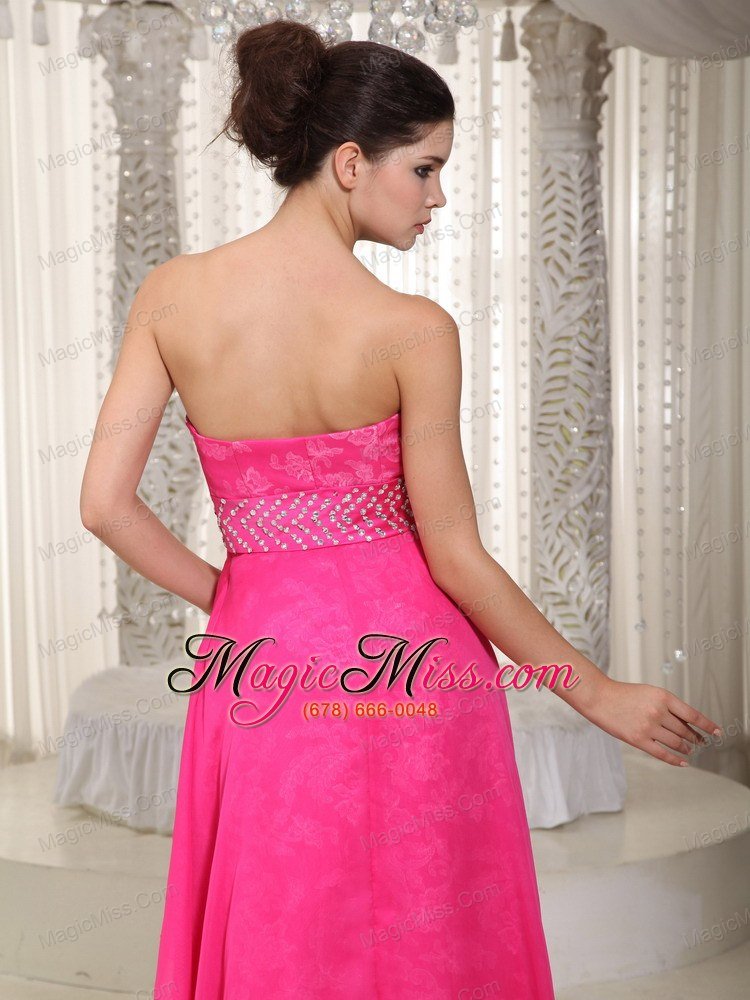 wholesale hot pink empire sweetheart high-low chiffon and lace beading prom / evening dress