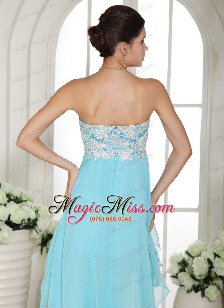 wholesale aqua blue appliques sweetheart high-low prom dress for custom made in choteau