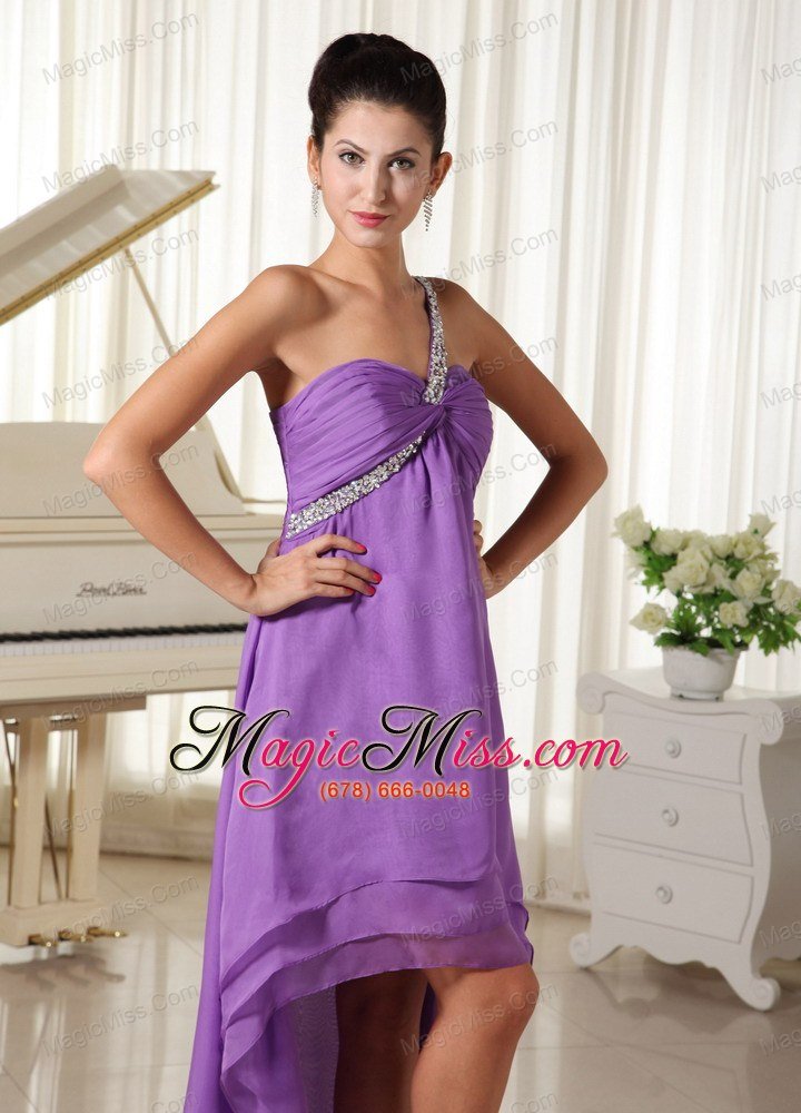 wholesale beaded decorate shoulder for 2013 graduation dress chiffon high-low in virginia