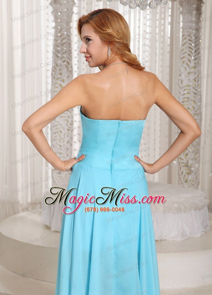 wholesale wholesale aque blue high-low sweetheart prom dress for evening beading and ruch