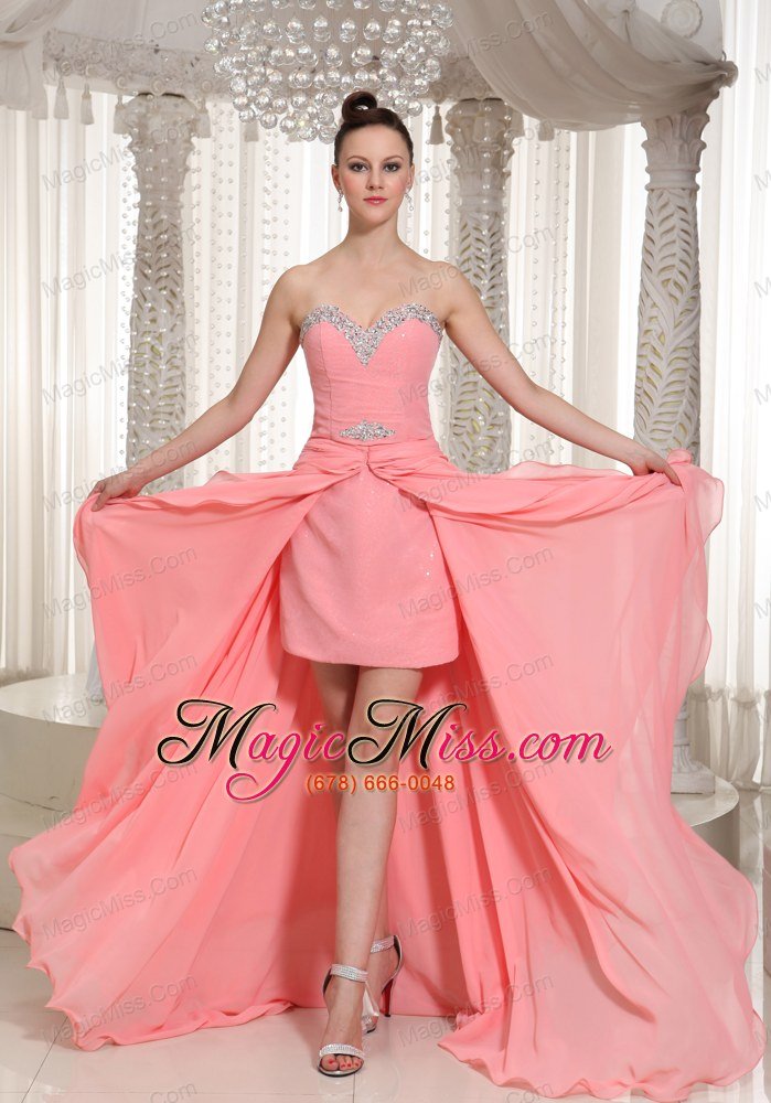wholesale custom made prom dress with watermelon chiffon beaded decorate