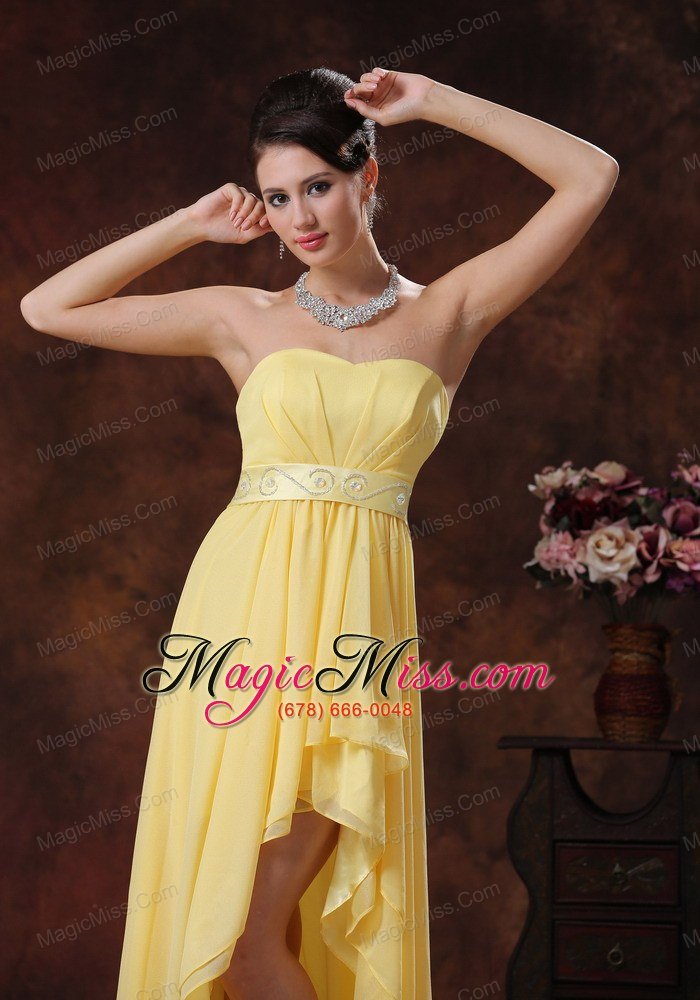 wholesale 2013 nogales arizona new style yellow high-low prom dress with belt decorate
