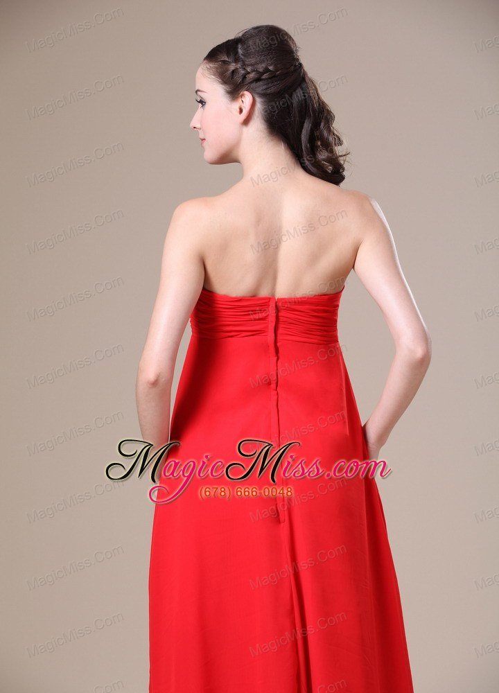 wholesale red high-low ruched decorate bust for 2013 prom dress with beading