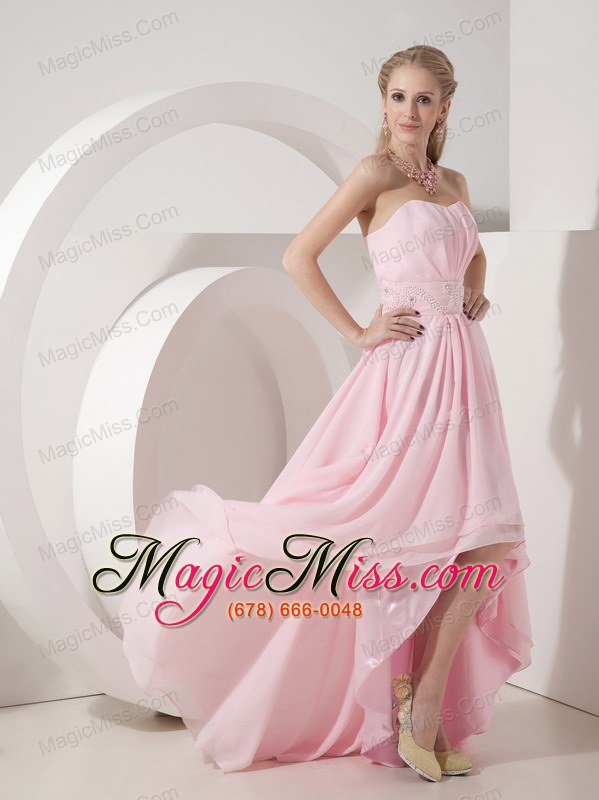 wholesale pink empire sweetheart high-low chiffon beading prom dress