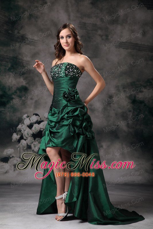 wholesale green column strapless high-low taffeta beading prom dress