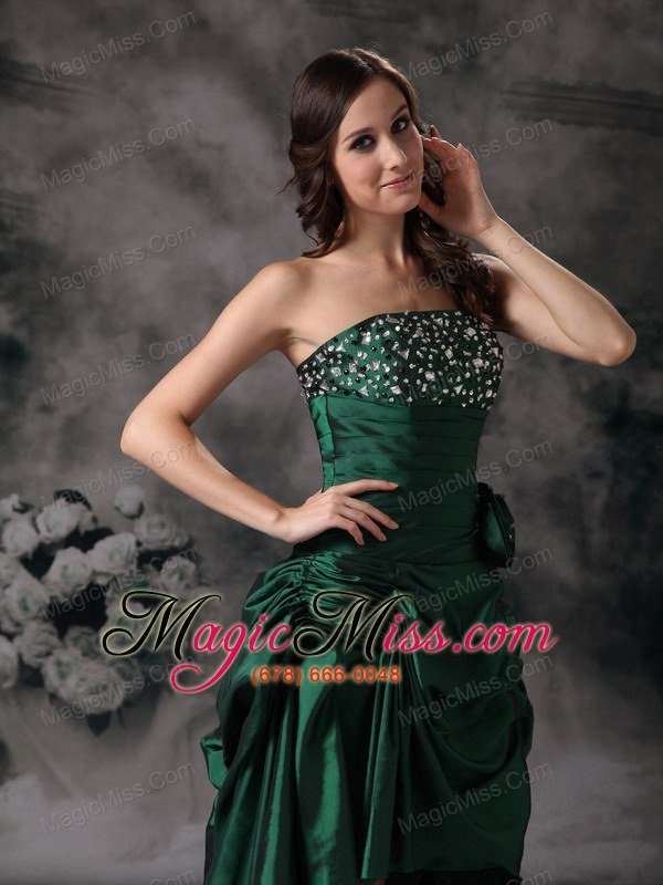 wholesale green column strapless high-low taffeta beading prom dress