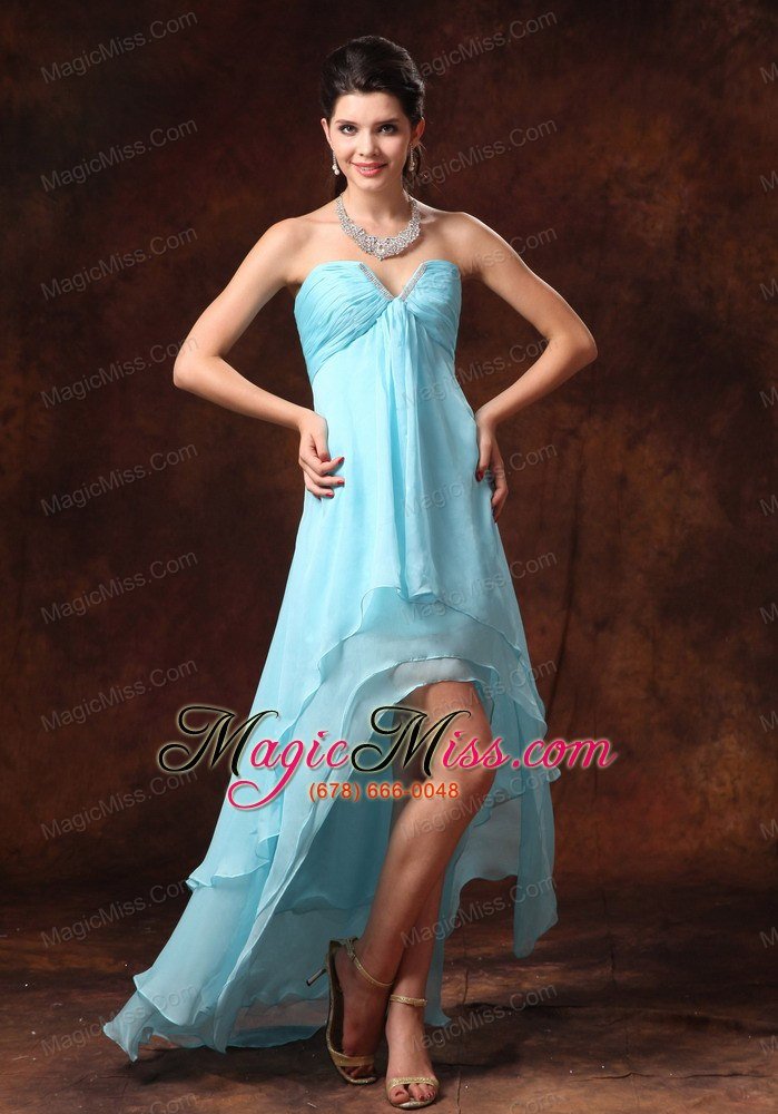 wholesale auqa blue high-low empire chiffon sweetheart 2013 dama dresses for quinceanera with beading