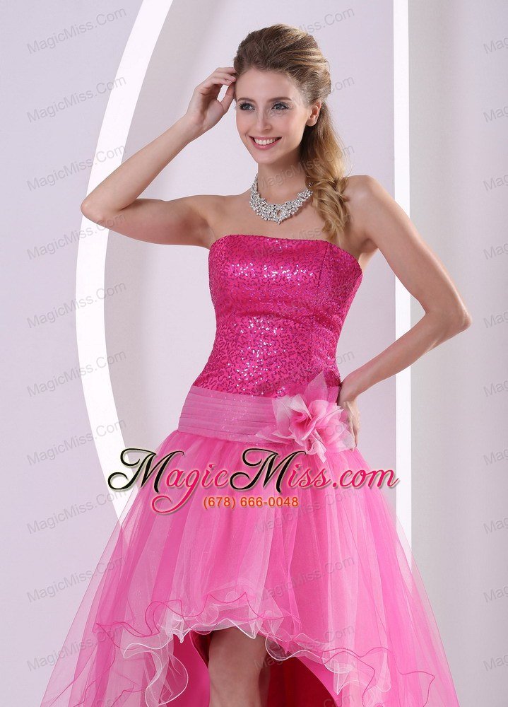 Highlow Hot Pink Sequins Decorate Hand Made Flower Prom Celebrity Dress With Organza US138.79