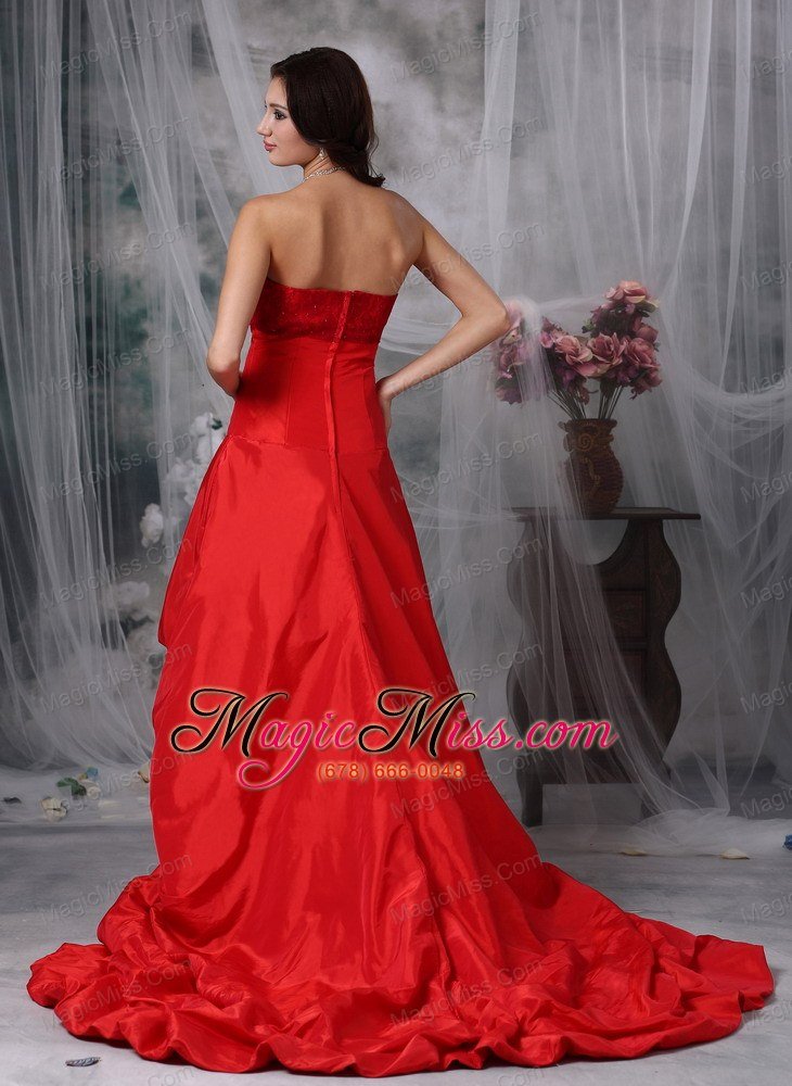 wholesale customize red a-line cocktail dress sweetheart high-low taffeta hand made flowers