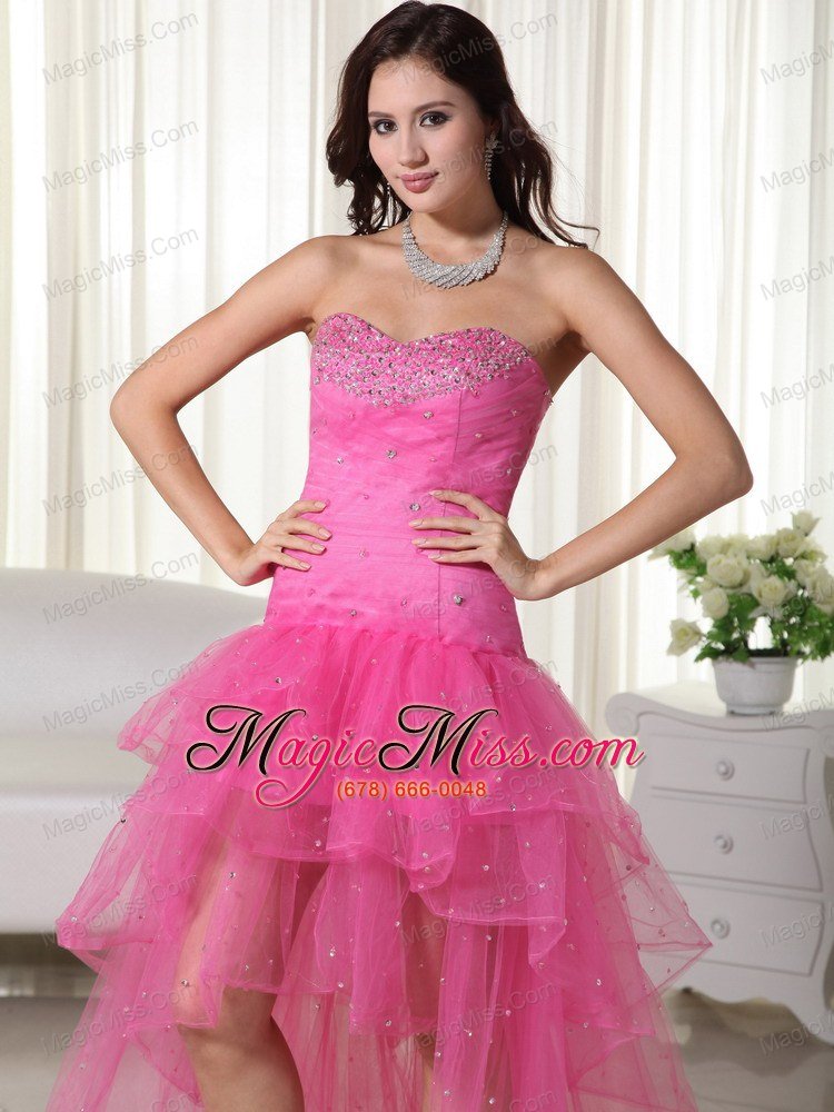 wholesale pink a-line / princess sweetheart high-low organza beading prom dress