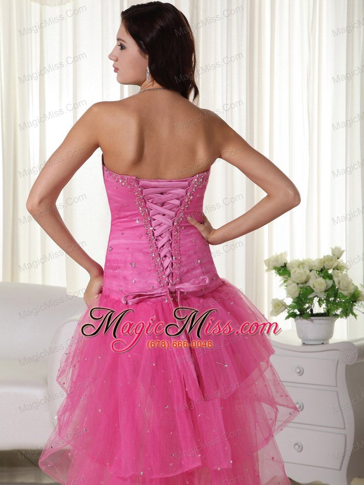 wholesale pink a-line / princess sweetheart high-low organza beading prom dress