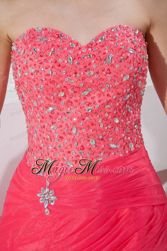 wholesale beautiful coral red and light pink mermaid high-low prom dress with beading