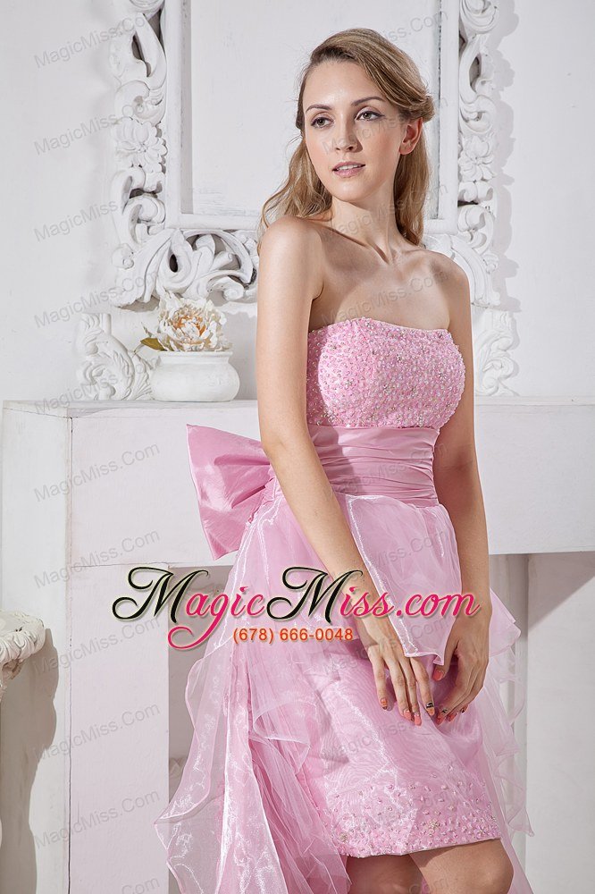 wholesale baby pink column strapless high-low taffeta and organza beading prom / homecoming dress