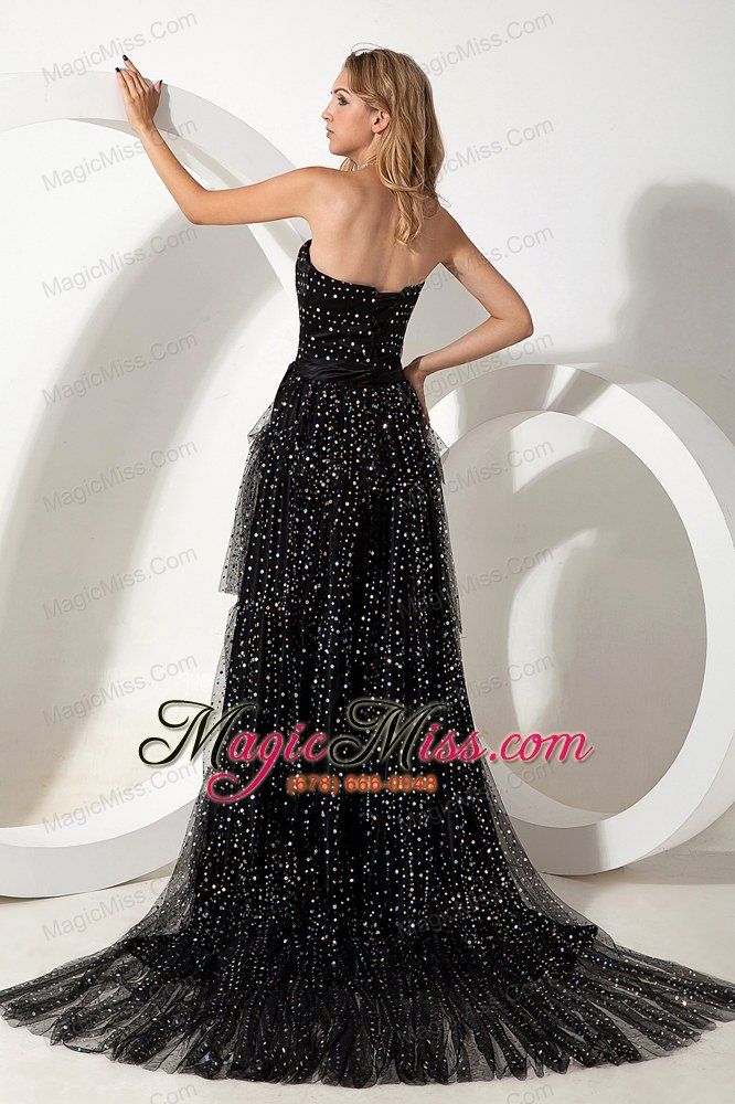 wholesale black column sweetheart celebrity dress high-low special fabric sashes